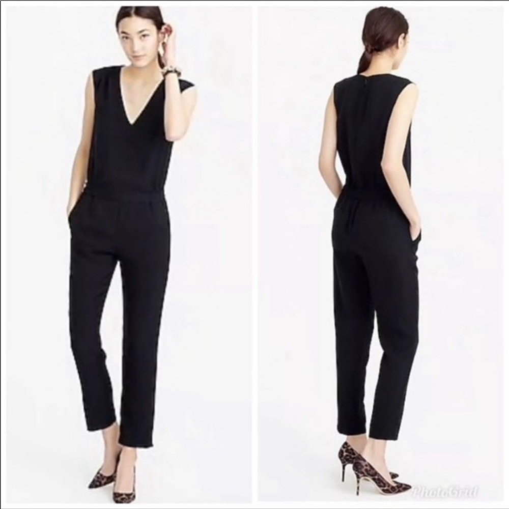 J Crew black drapey oxford crepe v neck jumpsuit